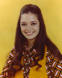 Angela Cartwright posed photo print with yellow background