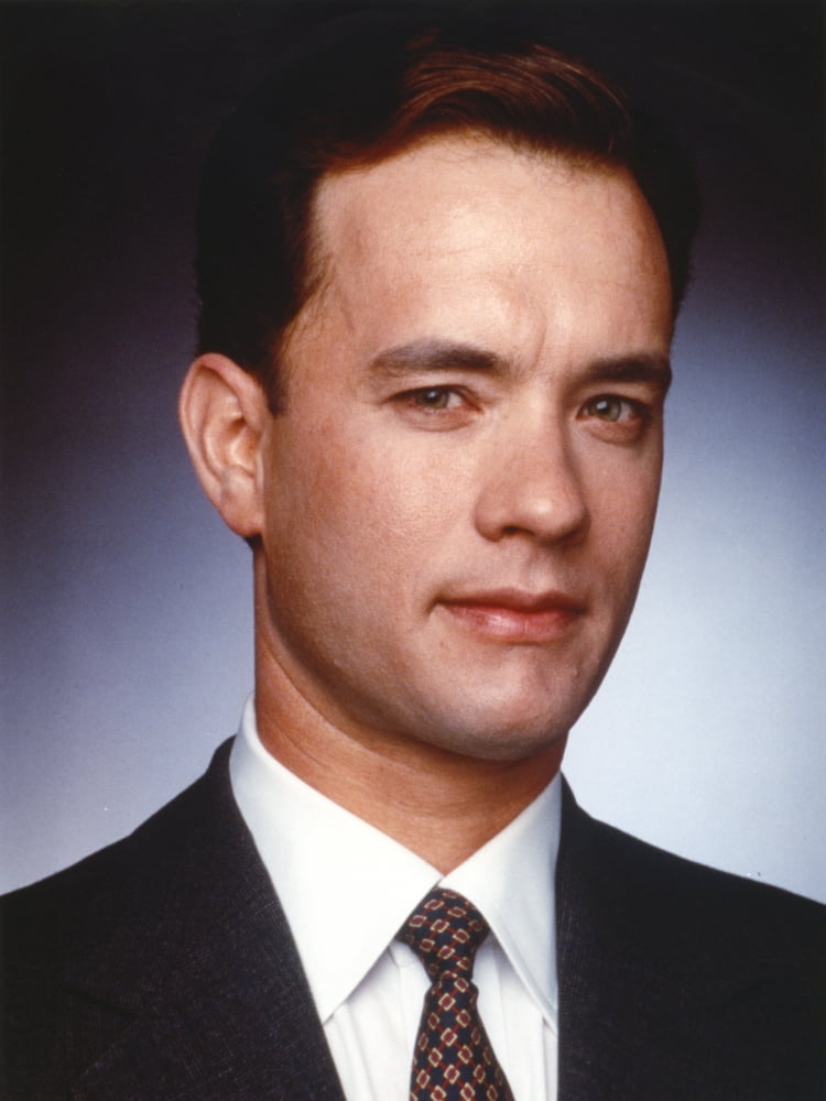 Close-up portrait photo print of Tom Hanks in a black coat.