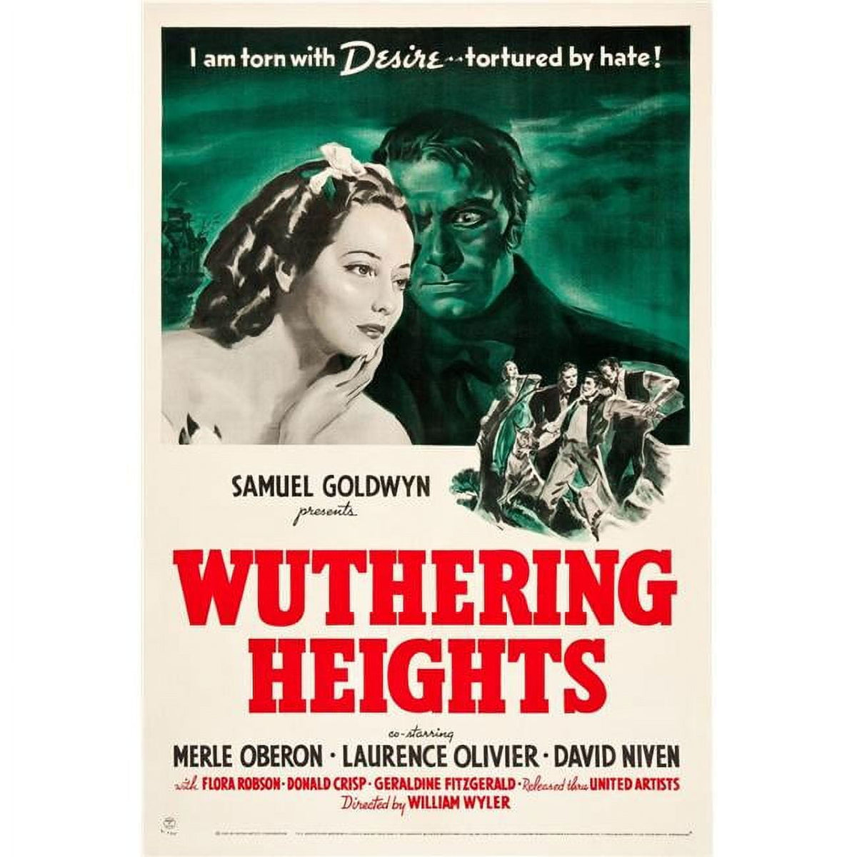 Wuthering Heights movie poster featuring Merle Oberon and Laurence Olivier