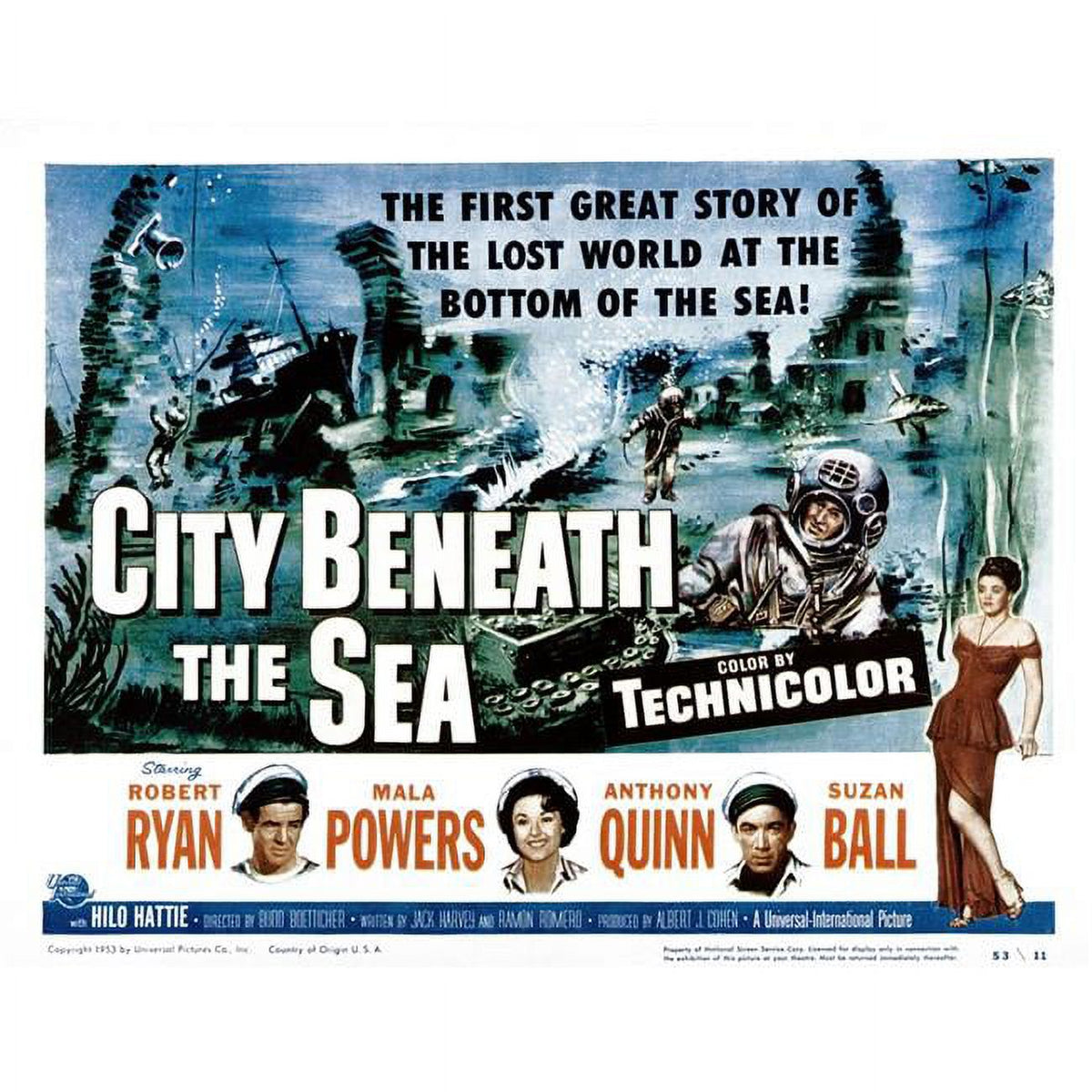 City Beneath The Sea movie masterprint poster featuring Robert Ryan, Mala Powers, Anthony Quinn, and Suzan Ball.