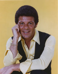 Frankie Avalon photo print in yellow shirt and black vest, 8x10.