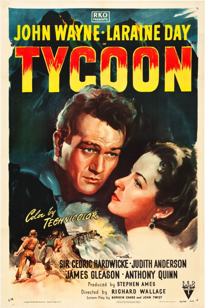 Tycoon movie poster print featuring John Wayne and Laraine Day (1947).