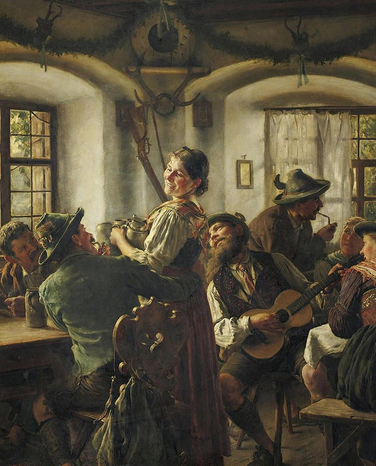 Inside a Bavarian Tavern art print by Emil Rau, available in multiple sizes.