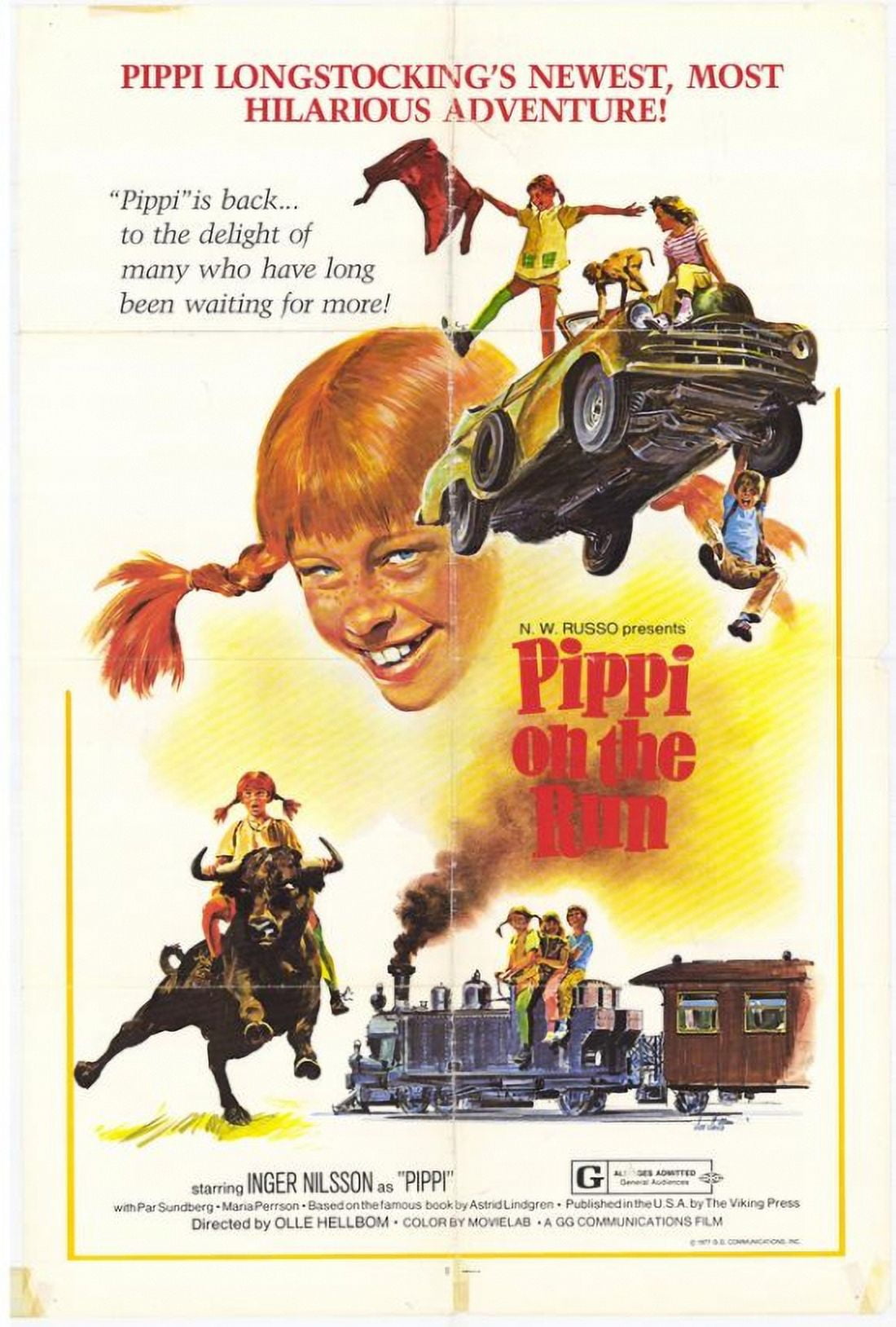 Pippi on The Run movie poster print 27x40 featuring colorful artwork.