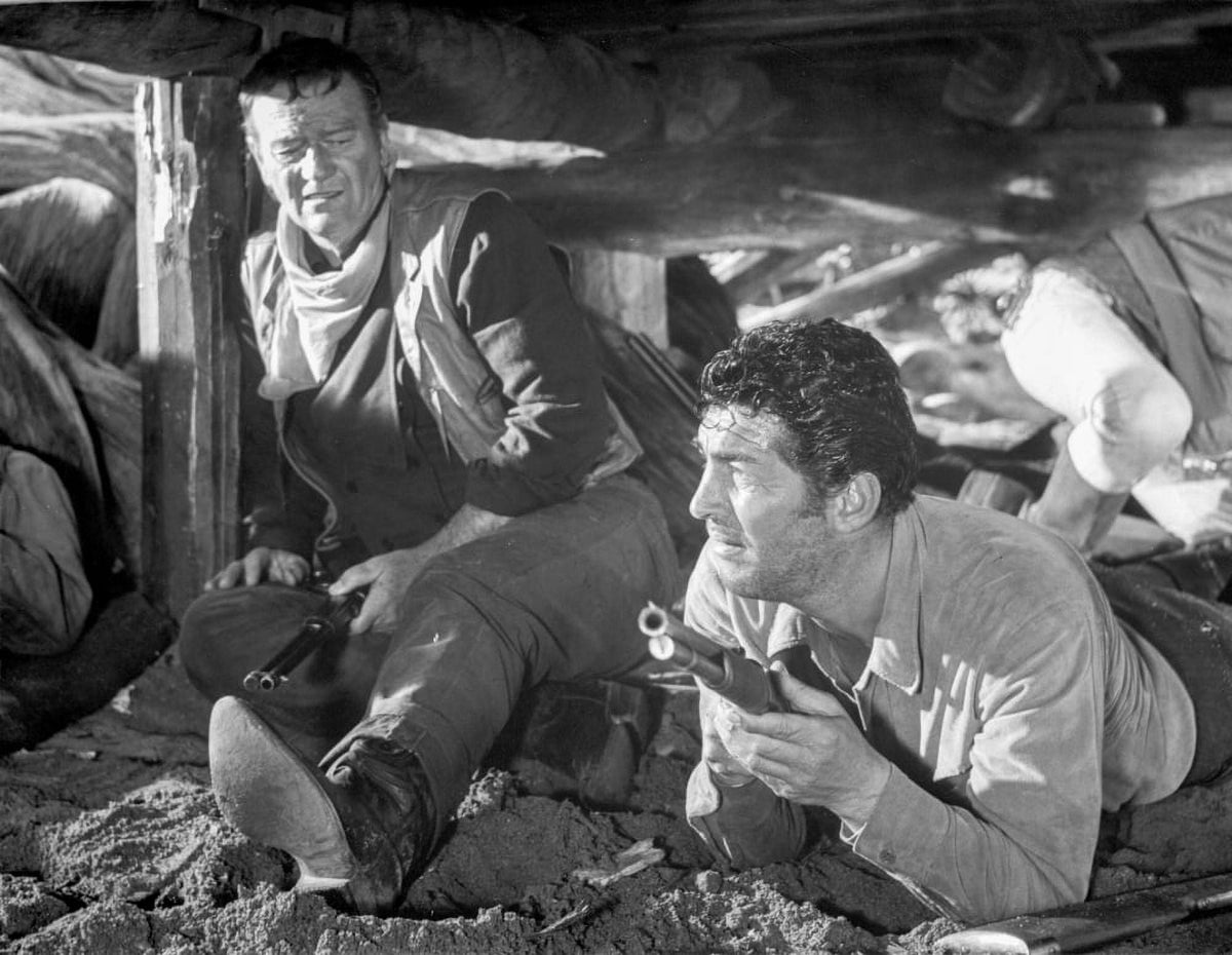 Black and white photo print from Sons Of Katie Elder movie scene.