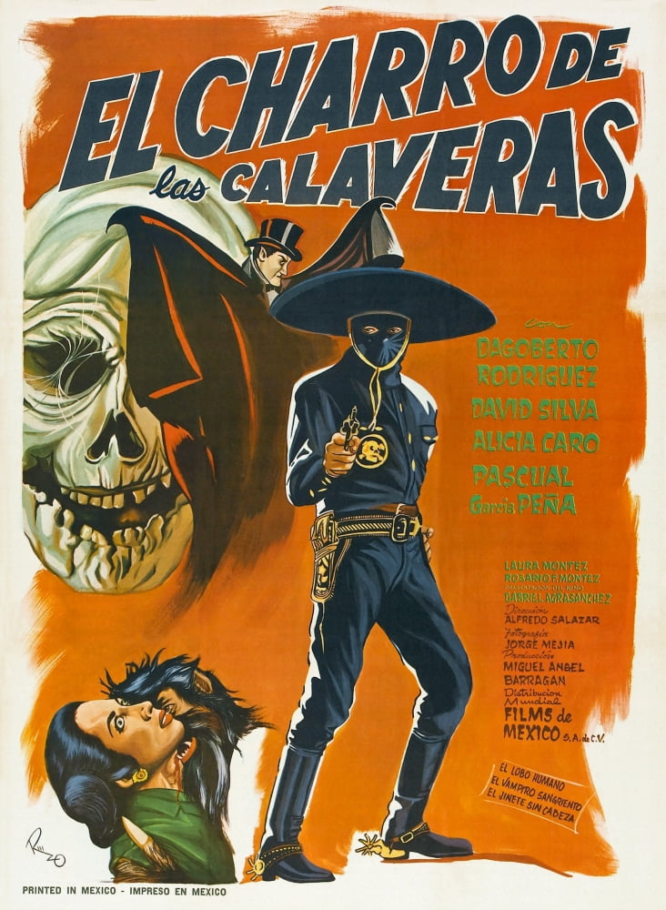 El Charro De Las Calaveras movie masterprint poster featuring iconic imagery from the 1965 film.
