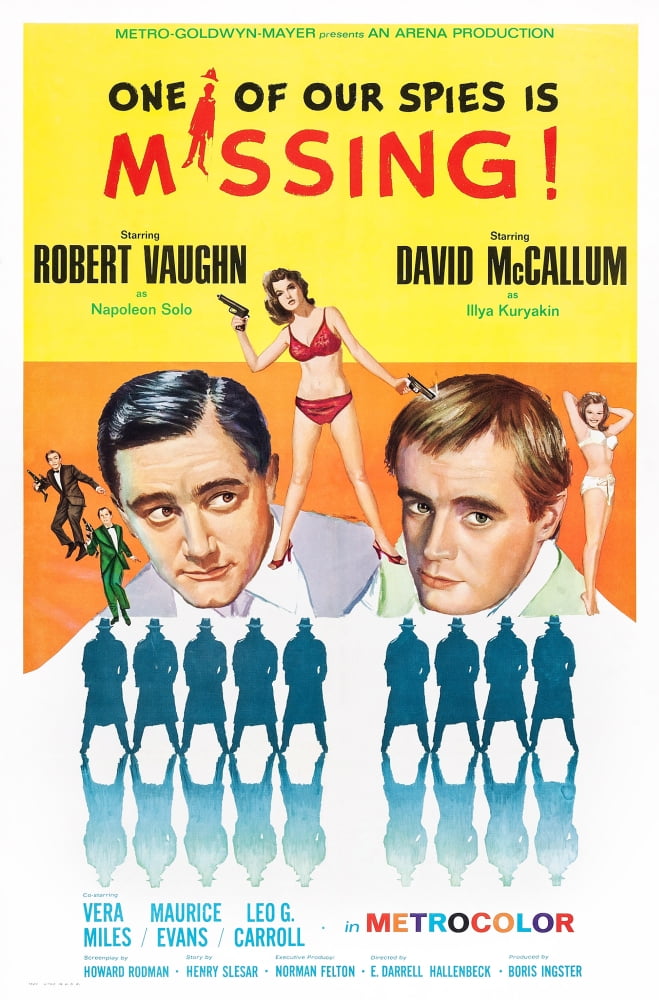 One Of Our Spies Is Missing movie poster print featuring Robert Vaughn and David McCallum.