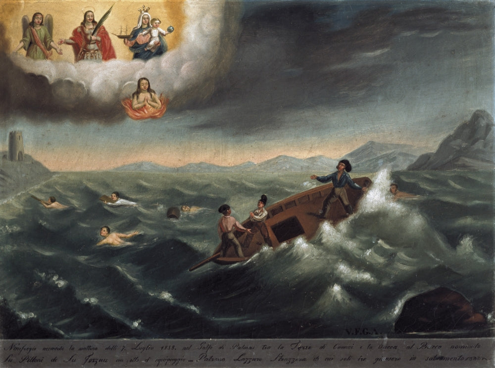 Ex-Voto scene of a shipwreck Italian folk art poster print