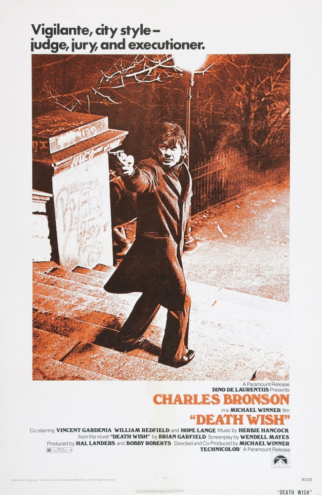 Death Wish Movie Masterprint Poster featuring Charles Bronson, 1974 film poster.