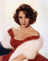 Elizabeth Taylor Red Dress with Fur Schal Photo Print