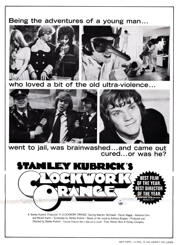 A Clockwork Orange photo print featuring iconic imagery from the film.