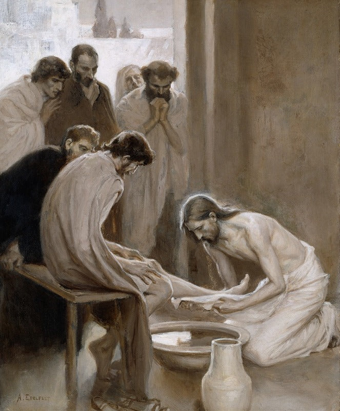 Jesus Washing the Feet of His Disciples poster print by Albert Edelfelt, art print available in multiple sizes.