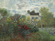 The Artist's Garden in Argenteuil poster print by Claude Monet featuring vibrant dahlias.