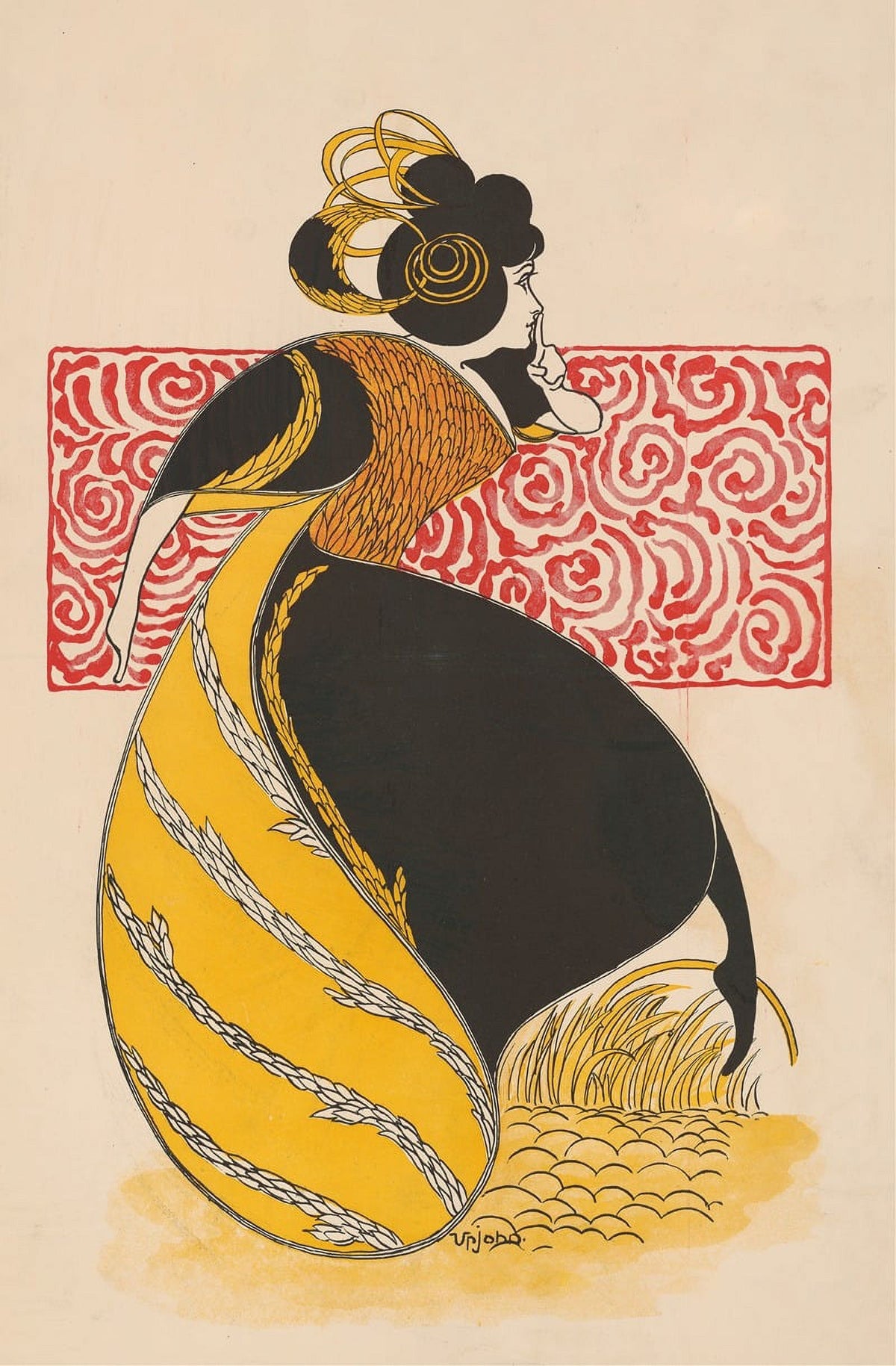 Whispering Woman poster print by E. P. Upjohn, vintage art 1895.
