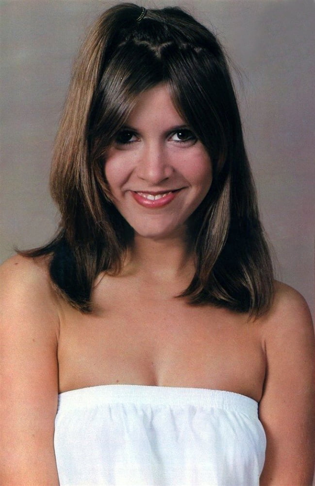 Carrie Fisher photo print in white strapless top, available in various sizes
