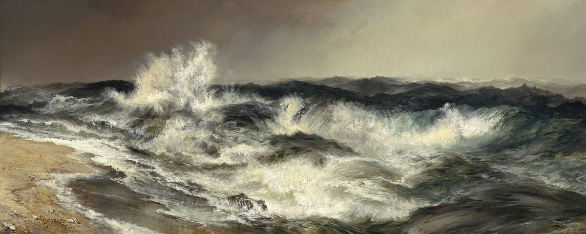 The Much Resounding Sea art print by Thomas Moran, 1884, ocean landscape.