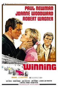Winning from Left movie poster featuring Paul Newman, Joanne Woodward, and Robert Wagner, 1969 film.