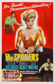 The Spoilers movie poster featuring John Wayne, Marlene Dietrich, and Randolph Scott, 1942.