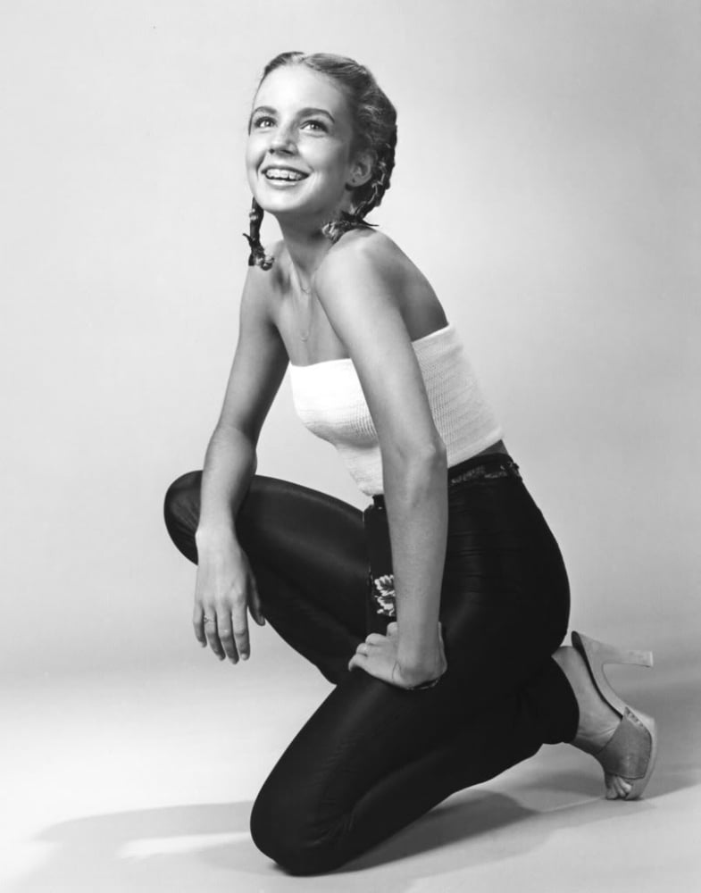 Dana Plato kneeling in tube top photo print, available in multiple sizes.