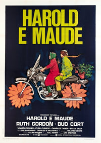 Harold and Maude 1971 movie poster print featuring Ruth Gordon and Bud Cort.
