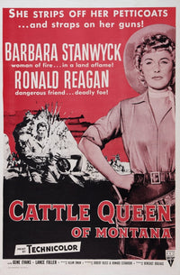 Cattle Queen of Montana movie masterprint poster featuring Ronald Reagan and Barbara Stanwyck.