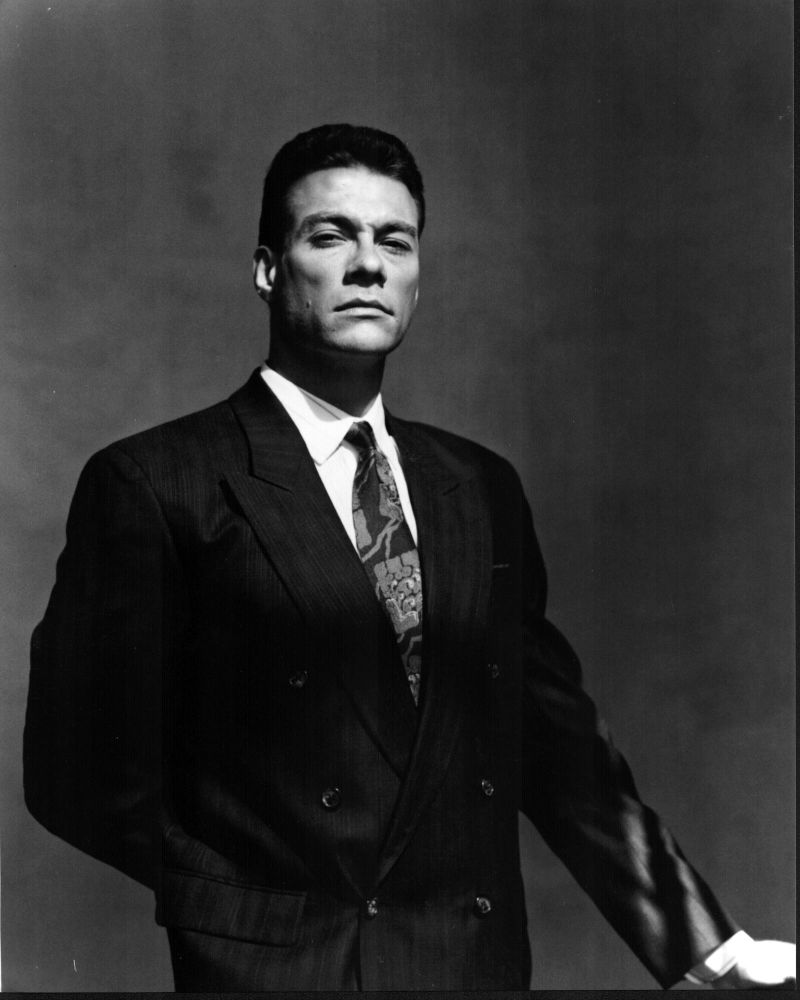 Jean-Claude Van Damme in a pinstripe suit black and white photo print