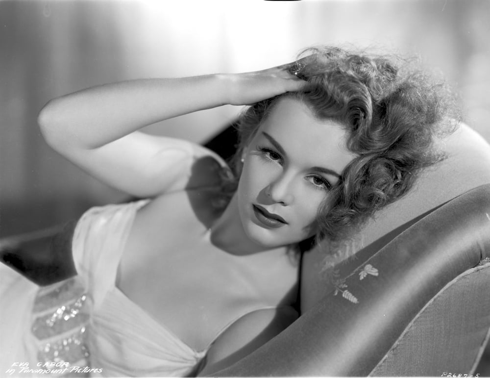 Eva Gabor lying in a stylish tube dress photo print