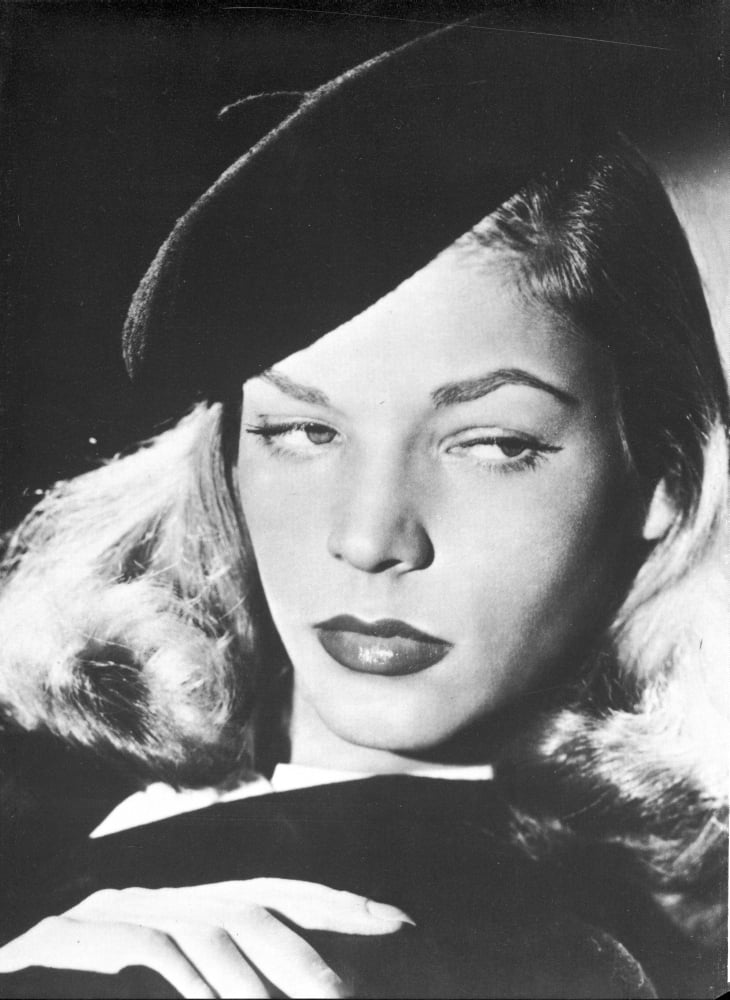 Lauren Bacall photo print in a beret - classic Hollywood icon.