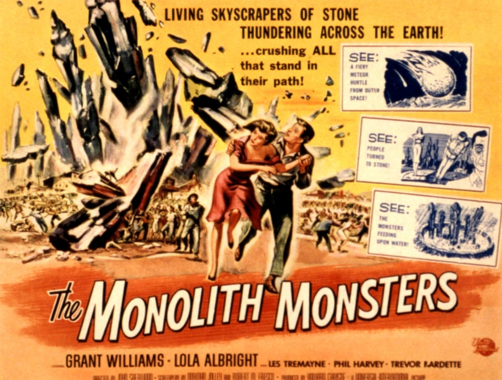 The Monolith Monsters movie poster print featuring Grant Williams and Lola Albright, 1957 classic film.