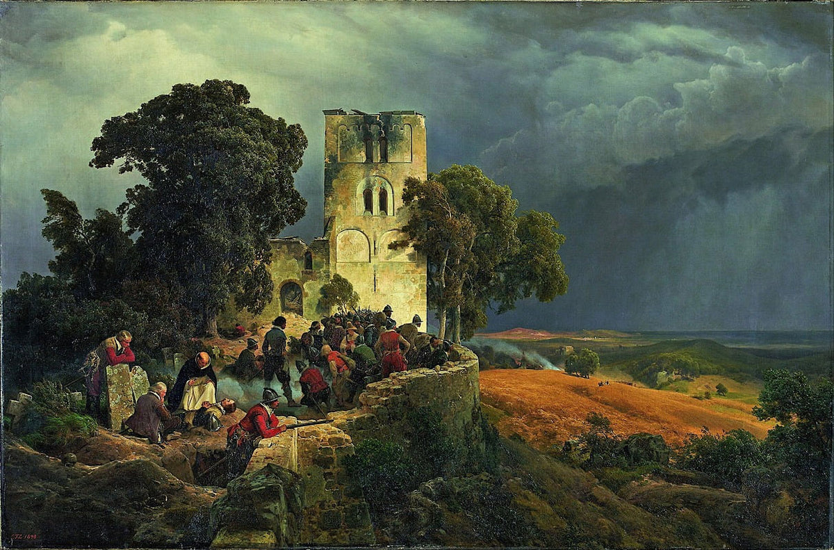 The Siege Defense of a Church Courtyard Poster Print by Karl Friedrich Lessing