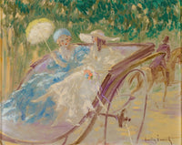 Deux Élégantes en Calèche art print by Louis Icart, featuring two elegant women in a carriage
