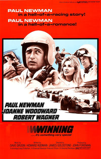 Winning from Left movie poster featuring Paul Newman, Joanne Woodward, and Robert Wagner in vibrant colors.