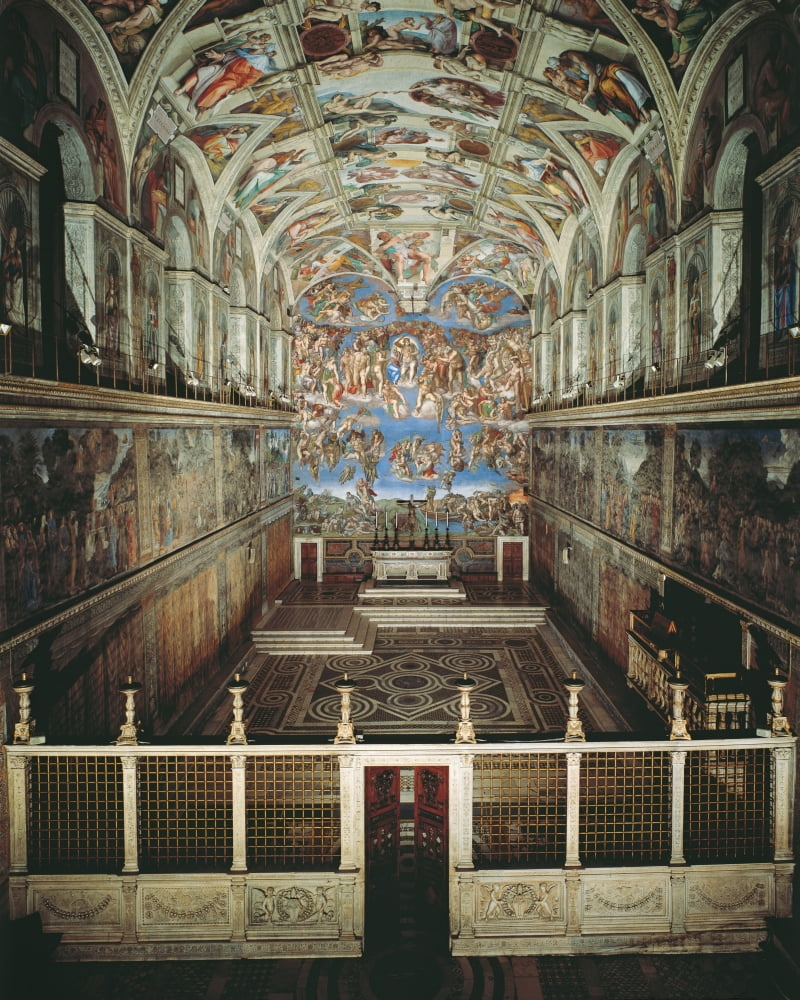 Sistine Chapel artwork poster print showcasing vibrant colors and intricate details.