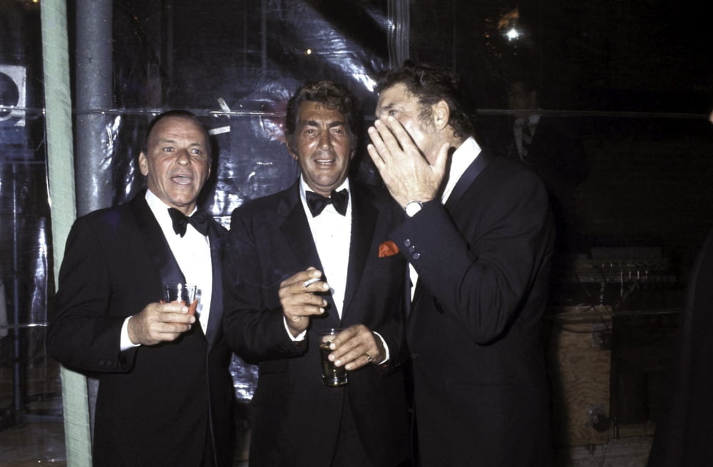 Frank Sinatra and Dean Martin tuxedo photo print, classic Hollywood style.