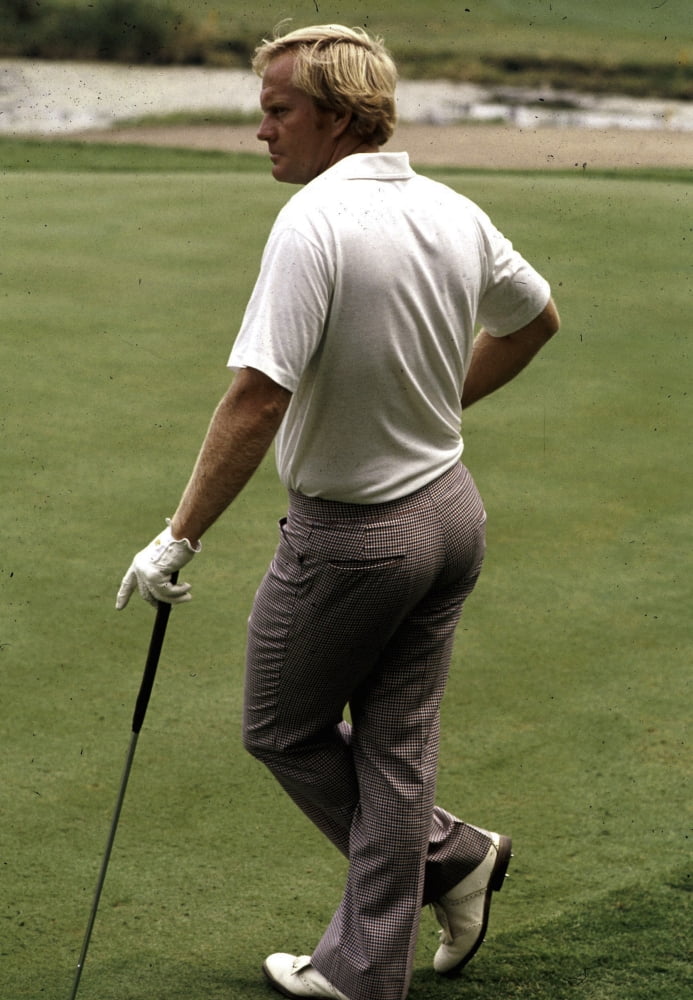 Jack Nicklaus playing golf action photo print in multiple sizes.