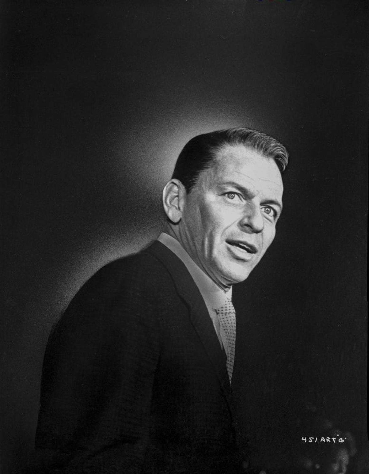 Frank Sinatra posed in suit with mouth slightly open photo print