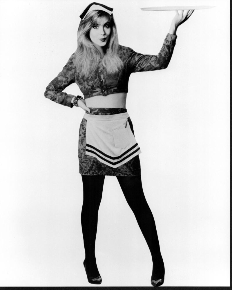 Black and white photo print of Christina Applegate as a waitress