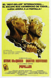 Papillon Spanish Language Movie Masterprint Poster featuring Steve McQueen and Dustin Hoffman.