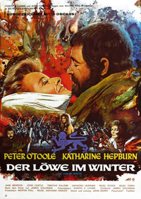 The Lion in Winter movie poster print featuring Katharine Hepburn and Peter O'Toole, vintage film art.