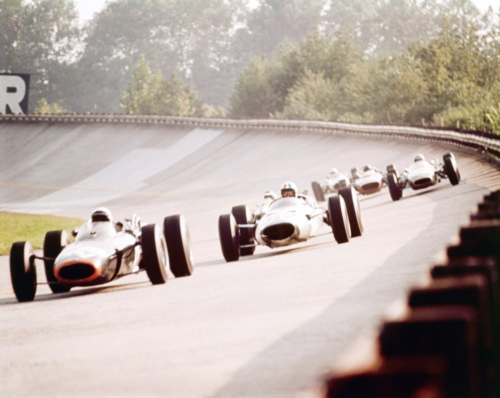 Grand Prix photo print showcasing high-speed racing action.