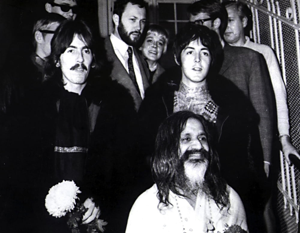 George Harrison, Paul McCartney, and Maharishi Mahesh Yogi photo print.