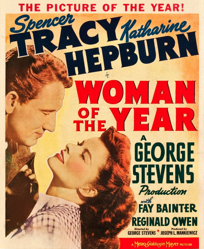 Woman of the Year 1942 movie poster featuring Spencer Tracy and Katharine Hepburn