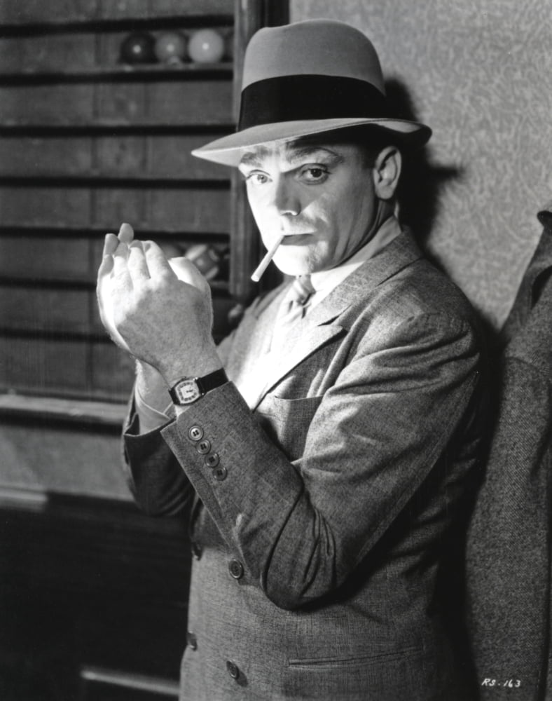 James Cagney smoking a cigarette wearing a fedora film still photo print.