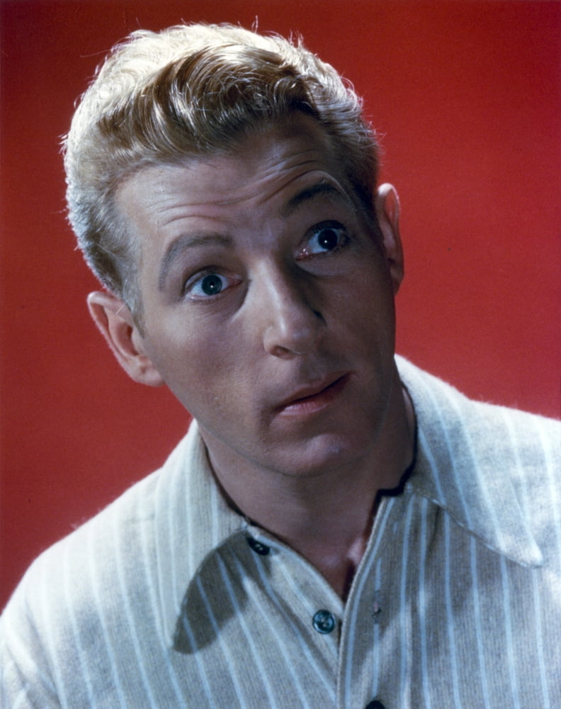 Danny Kaye close-up portrait photo print with red background.