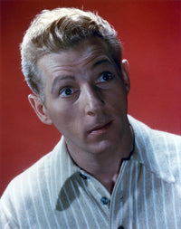 Danny Kaye close-up portrait photo print with red background.