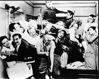 Black and white photo print of The Marx Brothers on set of A Night At The Opera