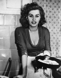 Sophia Loren cooking an omelette photo print in vintage style.
