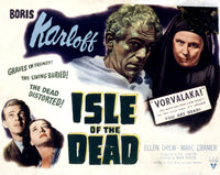 Isle Of The Dead 1945 movie poster featuring Boris Karloff and cast.