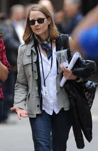 Jodie Foster on location for Money Monster movie shoot in New York, photo by Kristin Callahan.