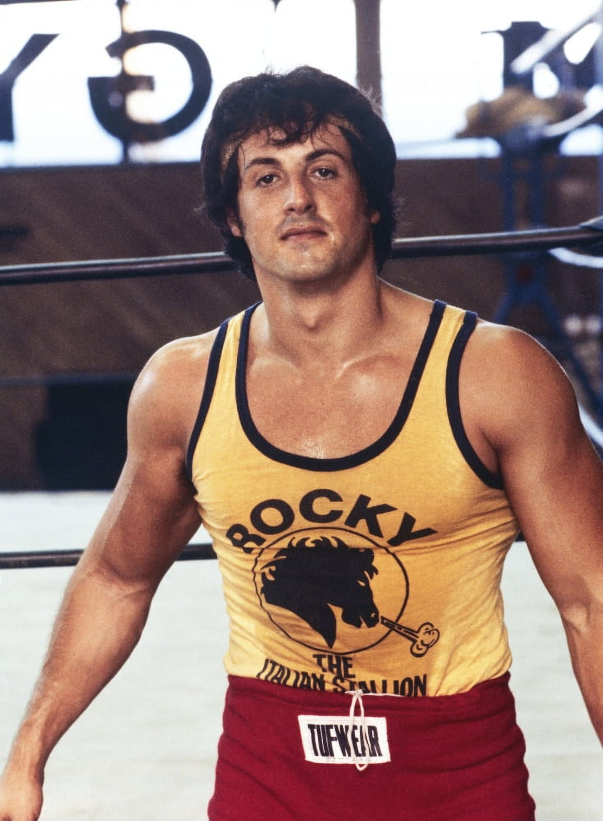 Sylvester Stallone portrait photo print in yellow tank top